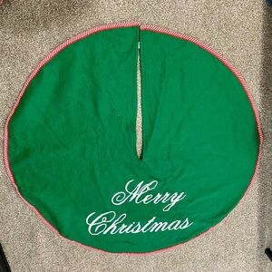 Green Christmas Tree Skirt with Red Trim